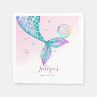 Mermaid Tail with bubbles Birthday Napkins