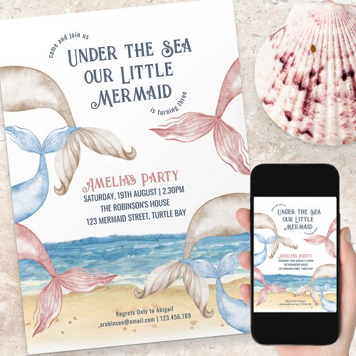 Mermaid Tails Beach Party Birthday Invitation