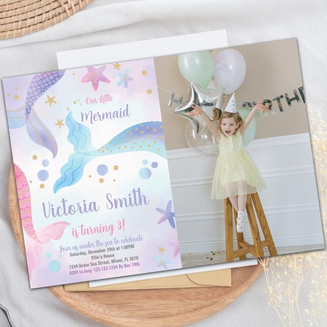 Mermaid Tails Birthday Invitation with Photo (Mermaid Tails Birthday Invitations with photo)