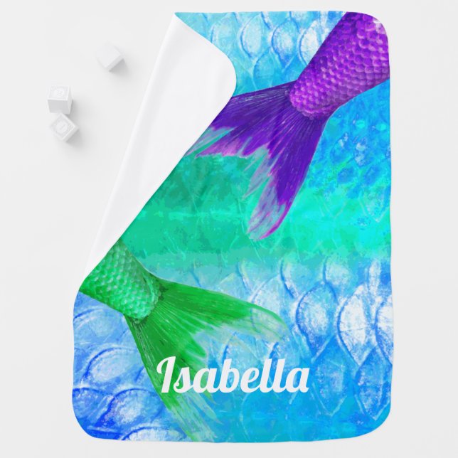 Mermaid Tails & Scales Baby's Name Stroller Blanket (In Situ)