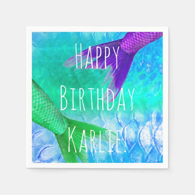 Mermaid Tails & Scales Teal Purple Napkins (Front)