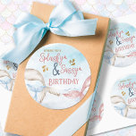 Mermaid Tails Splashy and Sassy Birthday Classic Round Sticker<br><div class="desc">Mermaid theme birthday gift labels titled "wishing you a Splashy & Sassy Birthday". Neutral muted boho watercolor design to add a splash of mermaid magic to your gift wrap. Subtle and gentle design with mermaid tails swishing around in the ocean. Perfect gift tag for your mermaid loving daughter or mermazing...</div>