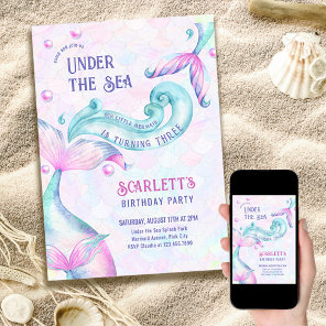 Mermaid Tails Under the Sea Girls Birthday Party Invitation