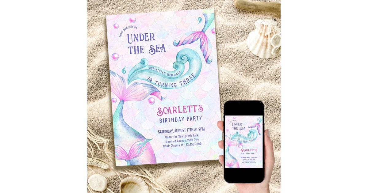 Mermaid Tails Under the Sea Girls Birthday Party Invitation | Zazzle