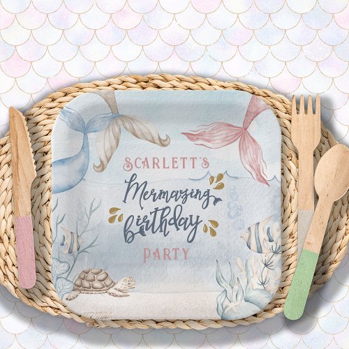Mermaid Tails Watercolor Mermazing Birthday Party Paper Plates
