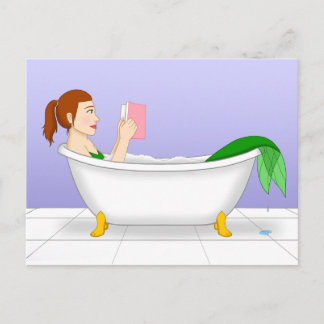 Mermaid Taking A Bath While Reading Postcard