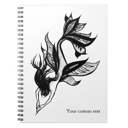 Mermaid Tattoo Style Black White Ink Drawing Notebook