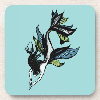 Mermaid Tattoo Style - Fantasy Ink Drawing Beverage Coaster