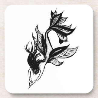 Mermaid Tattoo Style Stipple Shaded Ink Drawing Beverage Coaster