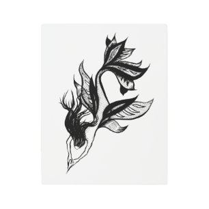 Mermaid Tattoo Style Stipple Shaded Ink Drawing Metal Print