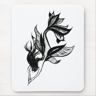 Mermaid Tattoo Style Stipple Shaded Ink Drawing Mouse Pad