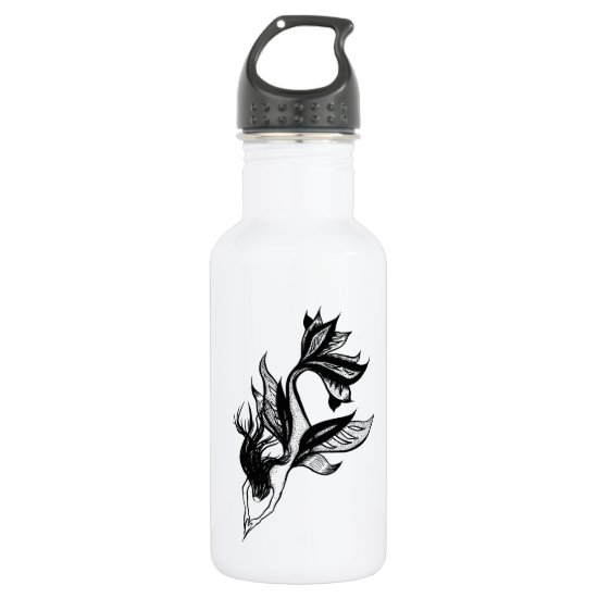 Mermaid Tattoo Style Stipple Shaded Ink Drawing Stainless Steel Water Bottle
