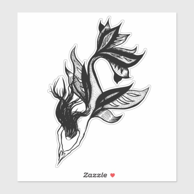 Mermaid Tattoo Style Stipple Shaded Ink Drawing Sticker (Sheet)