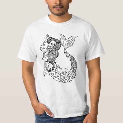 Mermaid Tattoo Vintage Mermaid Art Tattoo Girls T_Shirt