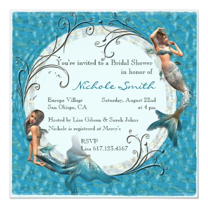 Mermaid Teal Blue Floral Bridal Shower Invites Zazzle