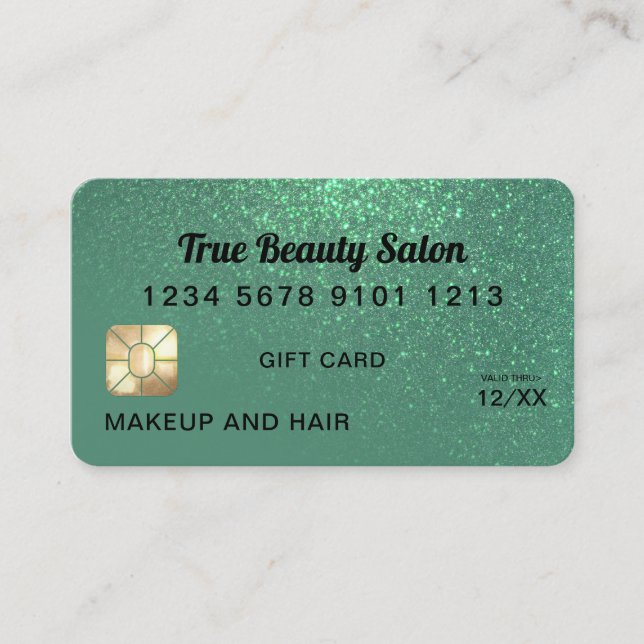 Mermaid Teal Glitter Credit Card Gift Certificate (Front)