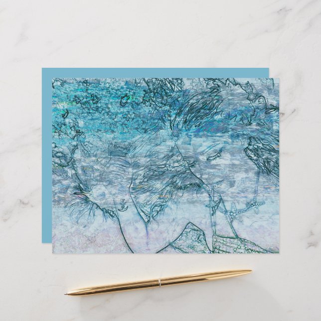 Mermaid Teal Green Nautical Ocean Waves Decoupage (Front/Back In Situ)