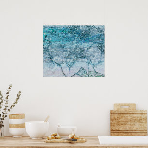 Mermaid Teal Green Nautical Ocean Waves Decoupage Poster