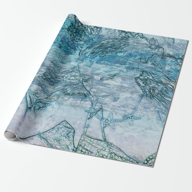 Mermaid Teal Green Nautical Ocean Waves Decoupage Wrapping Paper (Unrolled)