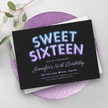 Mermaid Teal Purple Balloons Black Sweet 16   Invitation by Rewards4life at Zazzle