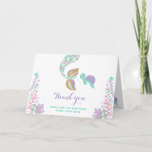 Mermaid Thank You Card Under The Sea Thank You (Front)