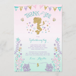 Mermaid Thank You Card Under The Sea Thank You