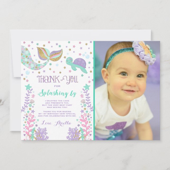 Mermaid Thank You Card Under The Sea Thank You (Front)