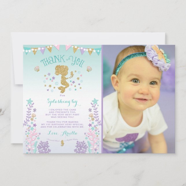 Mermaid Thank You Card Under The Sea Thank You (Front)