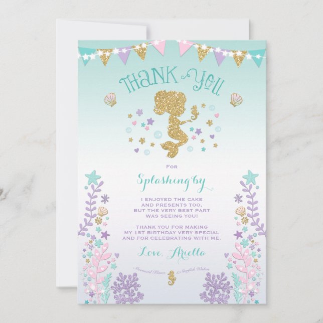 Mermaid Thank You Card Under The Sea Thank You (Front)