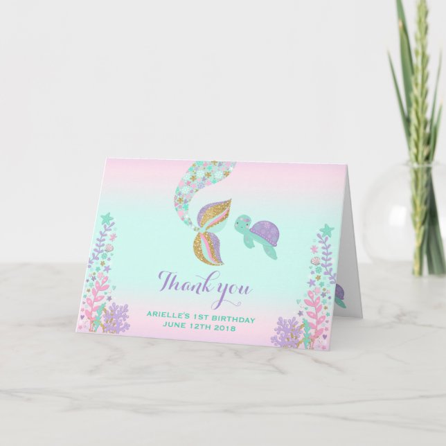 Mermaid Thank You Card Under The Sea Thank You (Front)