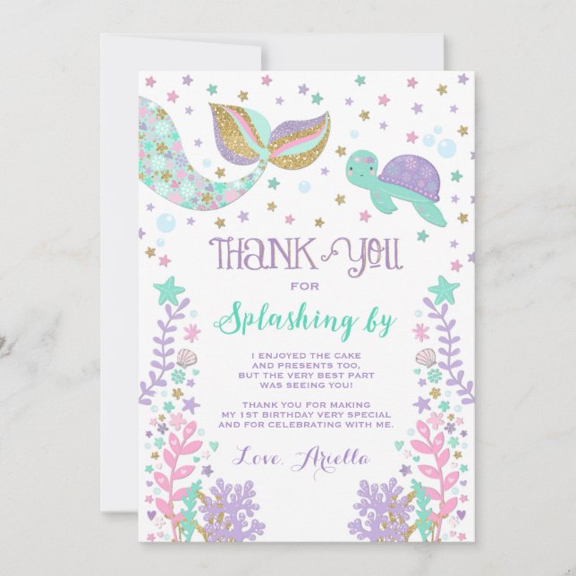 Mermaid Thank You Card Under The Sea Thank You (Front)