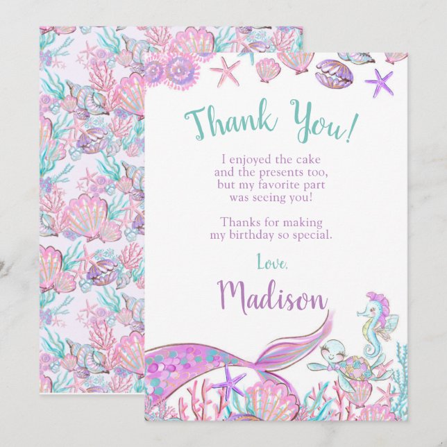 Mermaid Thank You Cards (Front/Back)