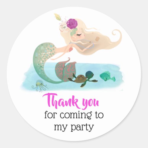 Mermaid Thank you for Coming to My Party Classic Round Sticker