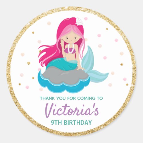 Mermaid Thank You Sticker Labels Birthday Favors