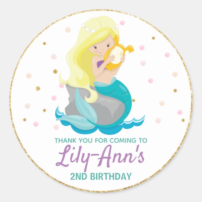Mermaid Thank You Sticker Labels Birthday Favors (Front)