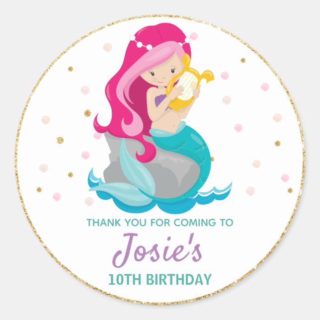 Mermaid Thank You Sticker Labels Birthday Favors (Front)