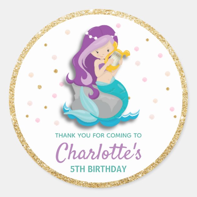 Watercolor Mermaid Birthday Sticker Personalized Gift Bag Favor Labels