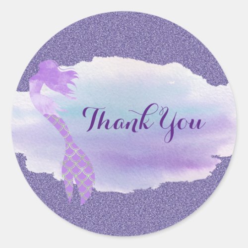 Mermaid Thank You Tags Watercolor Splash Classic Round Sticker