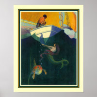 Mermaid & the Sailboat 1920 Print  16x20