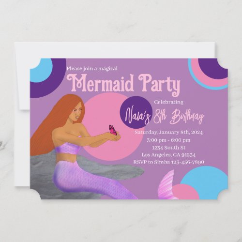 Mermaid Theme Birthday Party Invitation