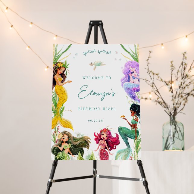 Mermaid Theme Birthday Party Welcome Foam Board (In Situ (Stand))