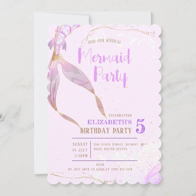 Mermaid Theme Colorful Kids Birthday Party Invitation (Front)