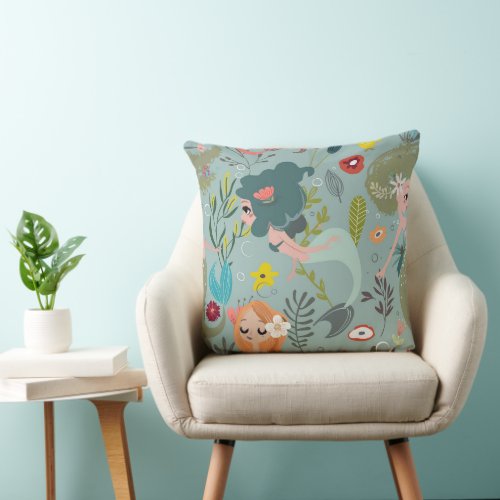 Mermaid Theme Decorative Pillow Whimsical Ocean  Throw Pillow
