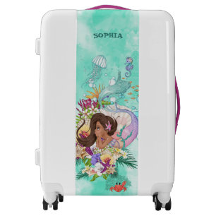 Mermaid Theme Green Pink Cute Luggage