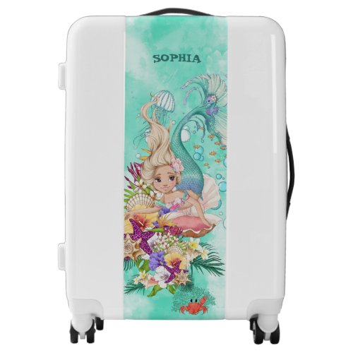 Mermaid Theme Green Pink Cute Luggage