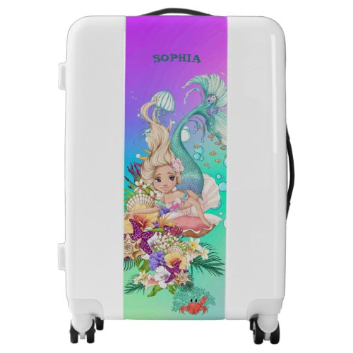 Mermaid Theme Green Purple Cute Luggage