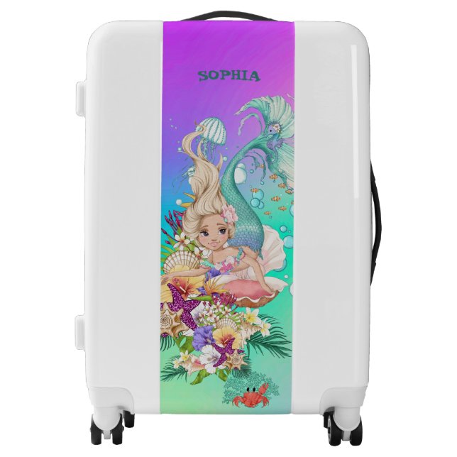 Mermaid Theme Green Purple Cute Luggage (Front)