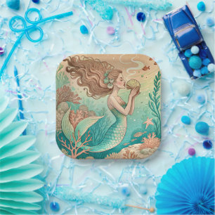 Mermaid theme party custom paper plates