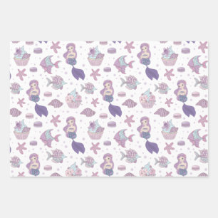 Mermaid Theme Party Teal Purple Birthday Wrapping Paper Sheets