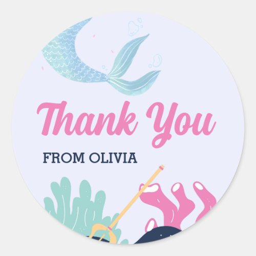 Mermaid Theme Party Thank You  Classic Round Stick Classic Round Sticker